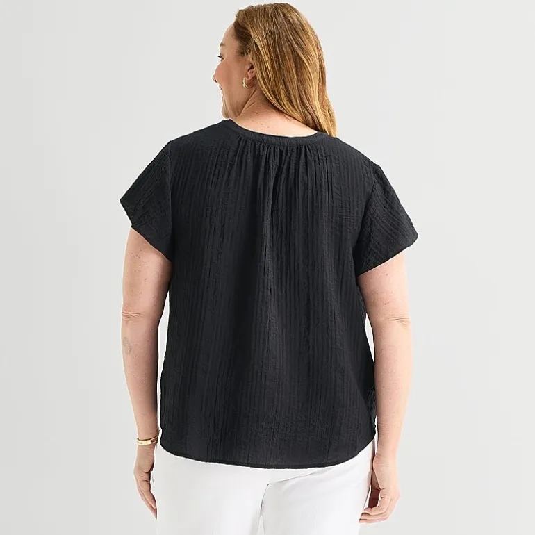 Liz Claiborne Womens Plus V Neck Short Sleeve Blouse