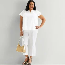 Liz Claiborne Womens Plus V Neck Short Sleeve Blouse