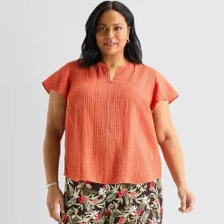 Liz Claiborne Womens Plus V Neck Short Sleeve Blouse