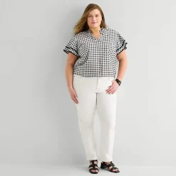 Liz Claiborne Womens Plus V Neck Short Sleeve Blouse