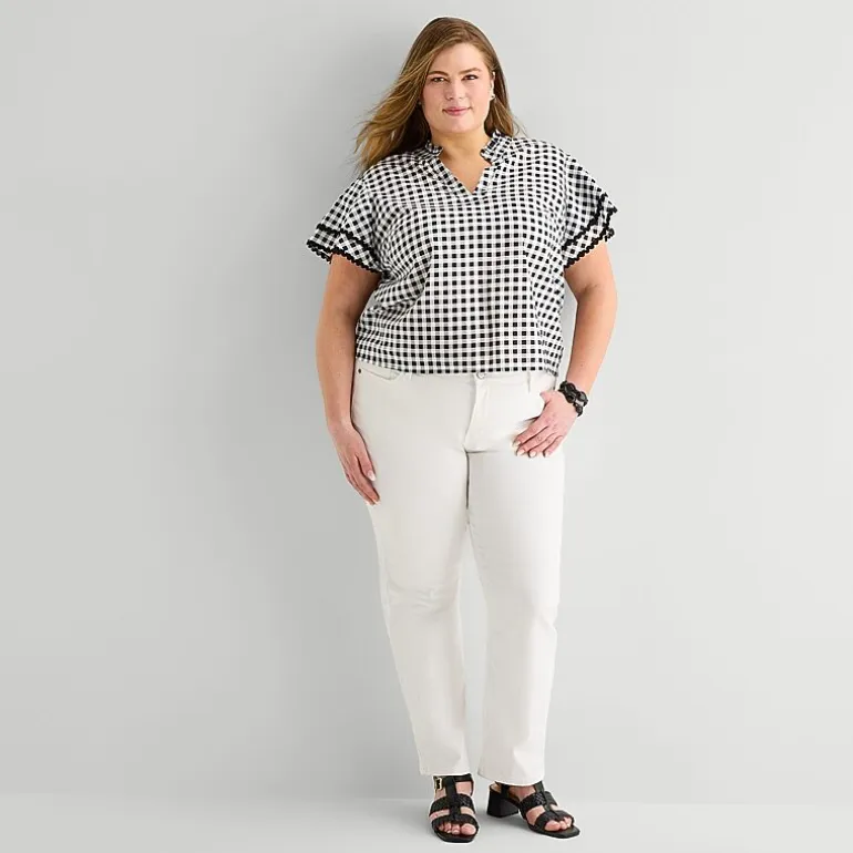 Liz Claiborne Womens Plus V Neck Short Sleeve Blouse