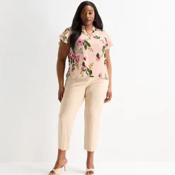 Liz Claiborne Womens Plus V Neck Short Sleeve Blouse