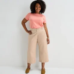 Liz Claiborne Womens Plus Wide Leg Mid Rise Cropped Pant