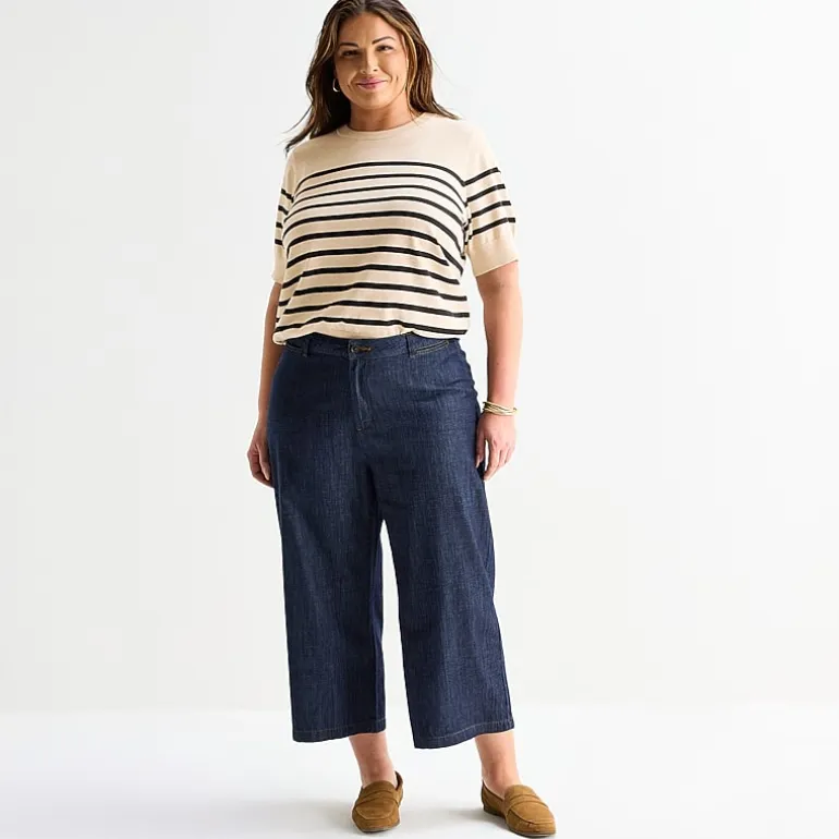 Liz Claiborne Womens Plus Wide Leg Mid Rise Cropped Pant