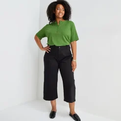 Liz Claiborne Womens Plus Wide Leg Mid Rise Cropped Pant
