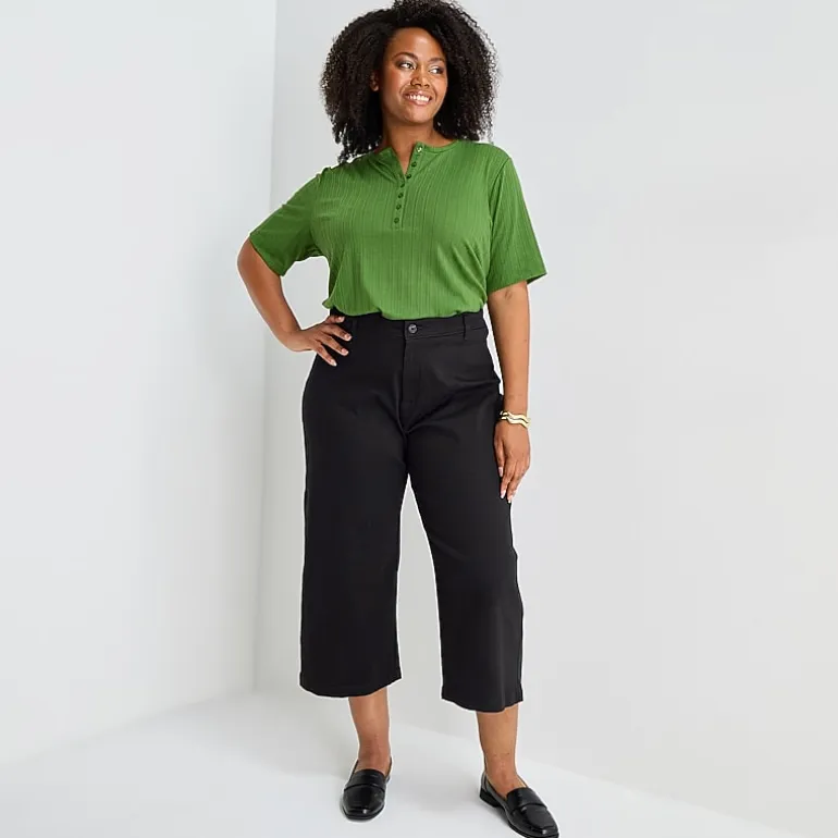 Liz Claiborne Womens Plus Wide Leg Mid Rise Cropped Pant