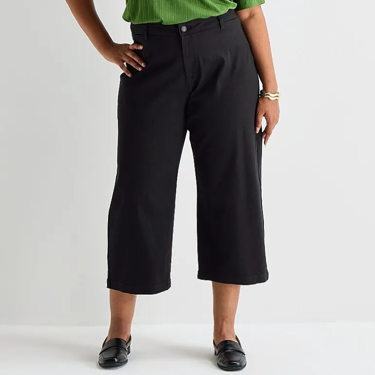 Liz Claiborne Womens Plus Wide Leg Mid Rise Cropped Pant