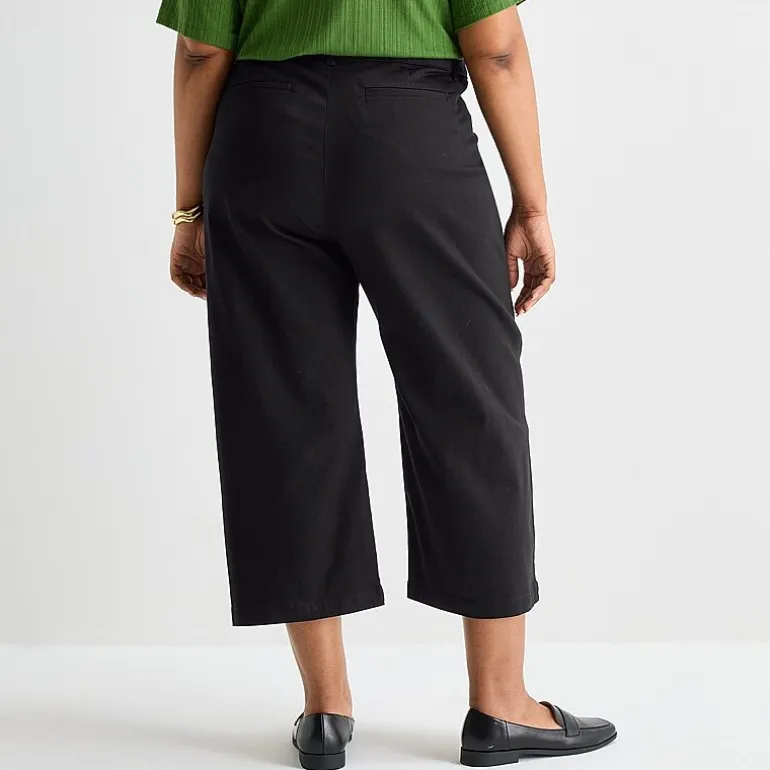 Liz Claiborne Womens Plus Wide Leg Mid Rise Cropped Pant