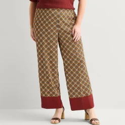 Liz Claiborne Womens Plus Wide Leg Mid Rise Pull-On Pant