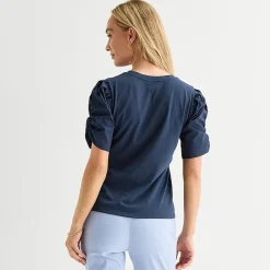 Liz Claiborne Womens Round Neck Short Sleeve Blouse
