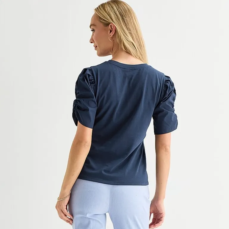 Liz Claiborne Womens Round Neck Short Sleeve Blouse