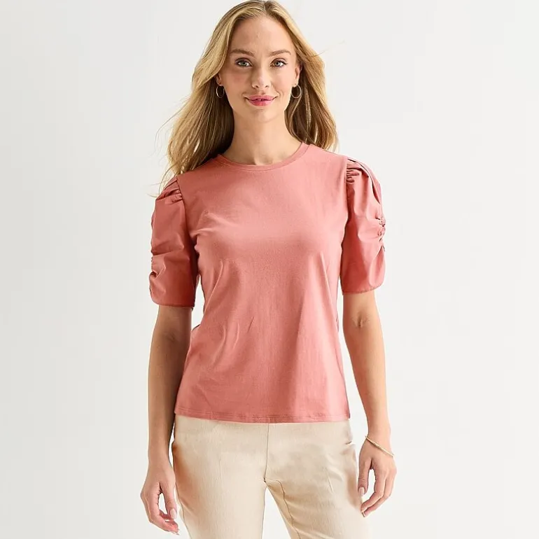 Liz Claiborne Womens Round Neck Short Sleeve Blouse
