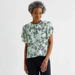 Liz Claiborne Womens Round Neck Short Sleeve Blouse
