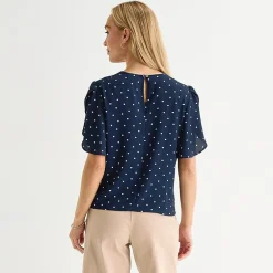 Liz Claiborne Womens Round Neck Short Sleeve Blouse
