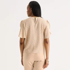 Liz Claiborne Womens Round Neck Short Sleeve Blouse