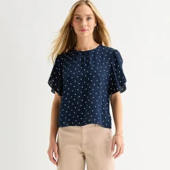 Liz Claiborne Womens Round Neck Short Sleeve Blouse