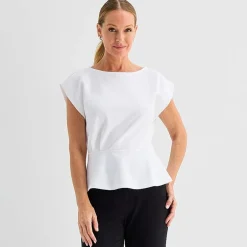 Liz Claiborne Womens Round Neck Short Sleeve Peplum Top