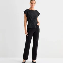 Liz Claiborne Womens Round Neck Short Sleeve Peplum Top