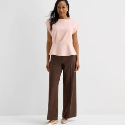 Liz Claiborne Womens Round Neck Short Sleeve Peplum Top