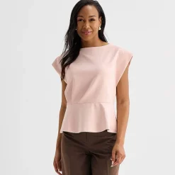 Liz Claiborne Womens Round Neck Short Sleeve Peplum Top