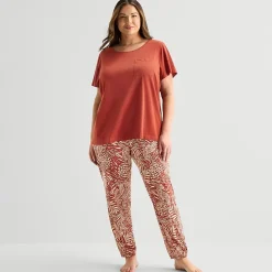 Liz Claiborne Womens Round Neck Short Sleeve 2-pc. Plus Pajama Set