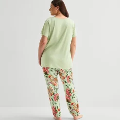 Liz Claiborne Womens Round Neck Short Sleeve 2-pc. Plus Pajama Set