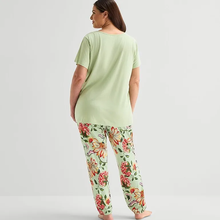 Liz Claiborne Womens Round Neck Short Sleeve 2-pc. Plus Pajama Set