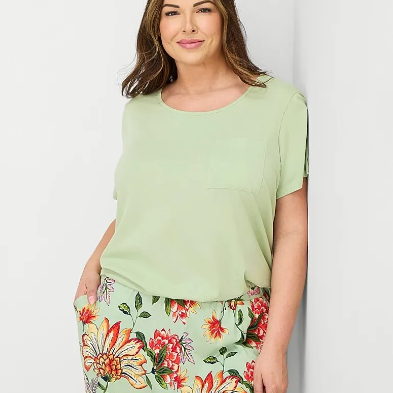 Liz Claiborne Womens Round Neck Short Sleeve 2-pc. Plus Pajama Set