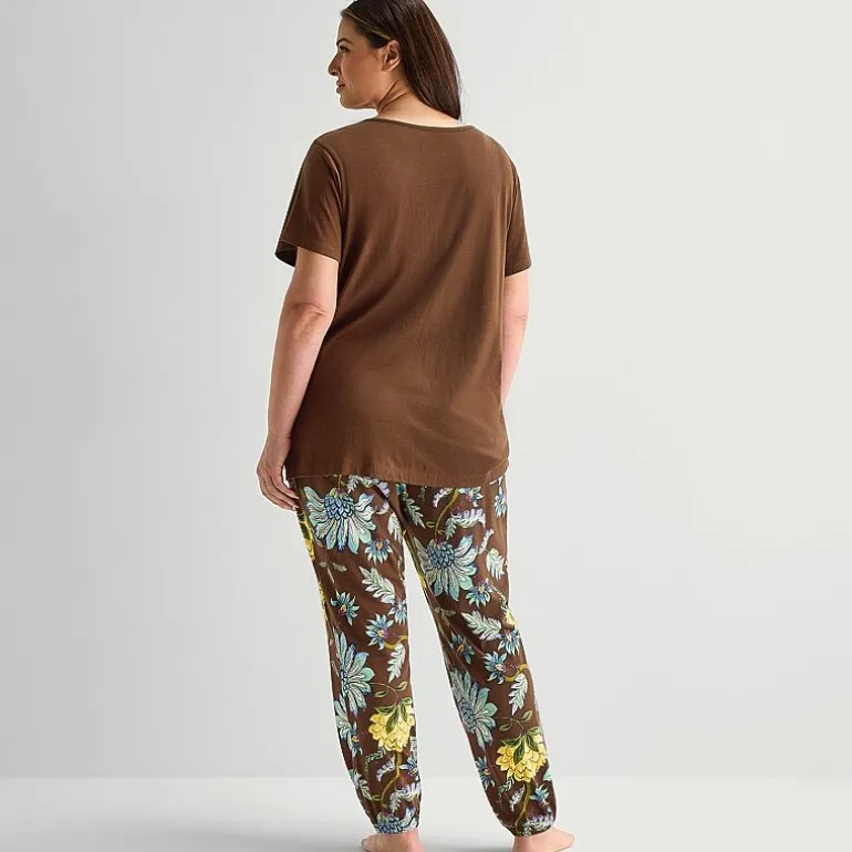 Liz Claiborne Womens Round Neck Short Sleeve 2-pc. Plus Pajama Set