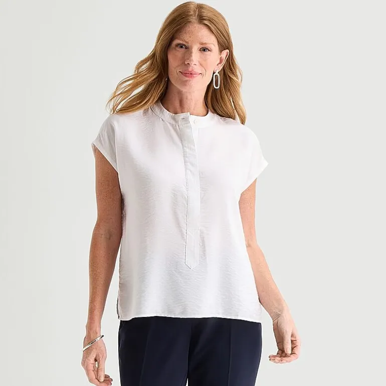 Liz Claiborne Womens Round Neck Short Sleeve Blouse