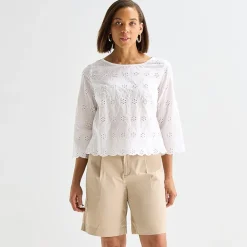 Liz Claiborne Womens Round Neck 3/4 Sleeve Blouse
