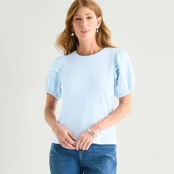 Liz Claiborne Womens Round Neck Short Sleeve Blouse