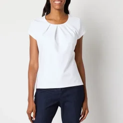Liz Claiborne Womens Round Neck Short Sleeve Blouse