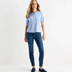 Liz Claiborne Womens Short Sleeve Regular Fit Henley Shirt