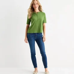 Liz Claiborne Womens Short Sleeve Regular Fit Henley Shirt