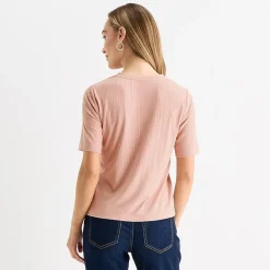 Liz Claiborne Womens Short Sleeve Regular Fit Henley Shirt