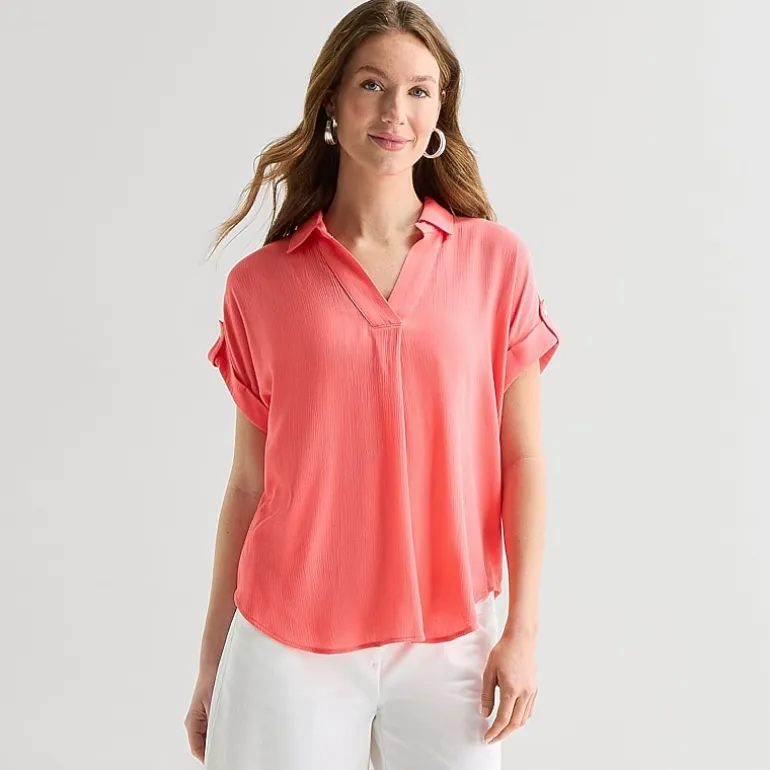 Liz Claiborne Womens Short Sleeve Blouse