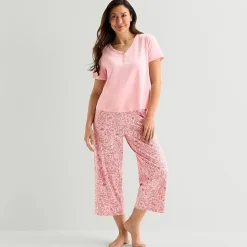 Liz Claiborne Womens Short Sleeve 2-pc. Pajama Set