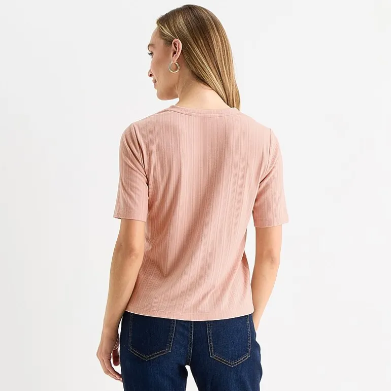 Liz Claiborne Womens Short Sleeve Regular Fit Henley Shirt