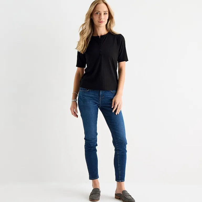 Liz Claiborne Womens Short Sleeve Regular Fit Henley Shirt