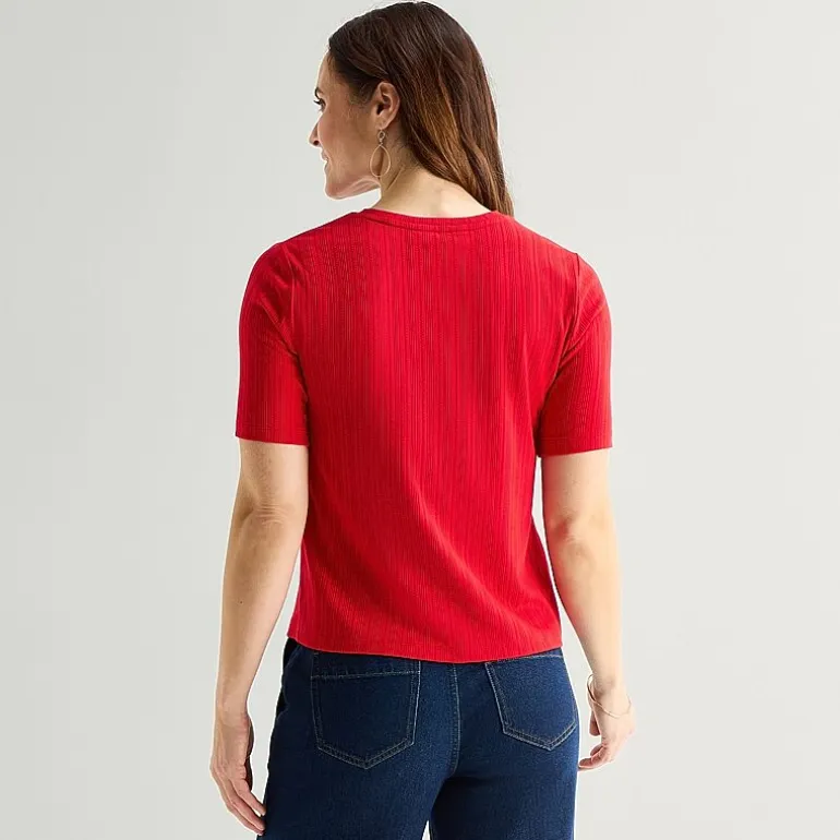 Liz Claiborne Womens Short Sleeve Regular Fit Henley Shirt