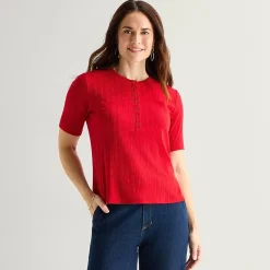 Liz Claiborne Womens Short Sleeve Regular Fit Henley Shirt