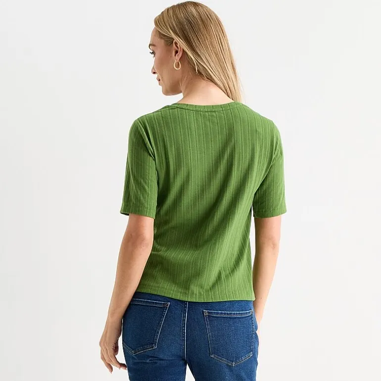 Liz Claiborne Womens Short Sleeve Regular Fit Henley Shirt