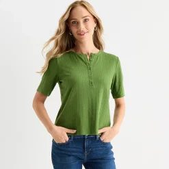 Liz Claiborne Womens Short Sleeve Regular Fit Henley Shirt