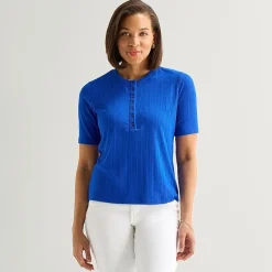 Liz Claiborne Womens Short Sleeve Regular Fit Henley Shirt