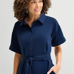 Liz Claiborne Womens Short Sleeve Midi Shirt Dress