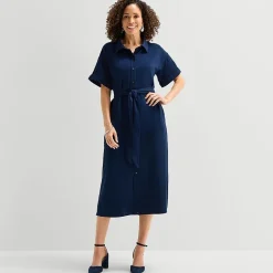 Liz Claiborne Womens Short Sleeve Midi Shirt Dress