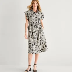 Liz Claiborne Womens Short Sleeve Midi Paisley Shirt Dress