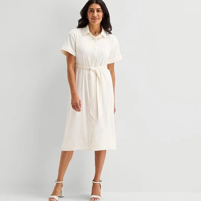 Liz Claiborne Womens Short Sleeve Midi Shirt Dress