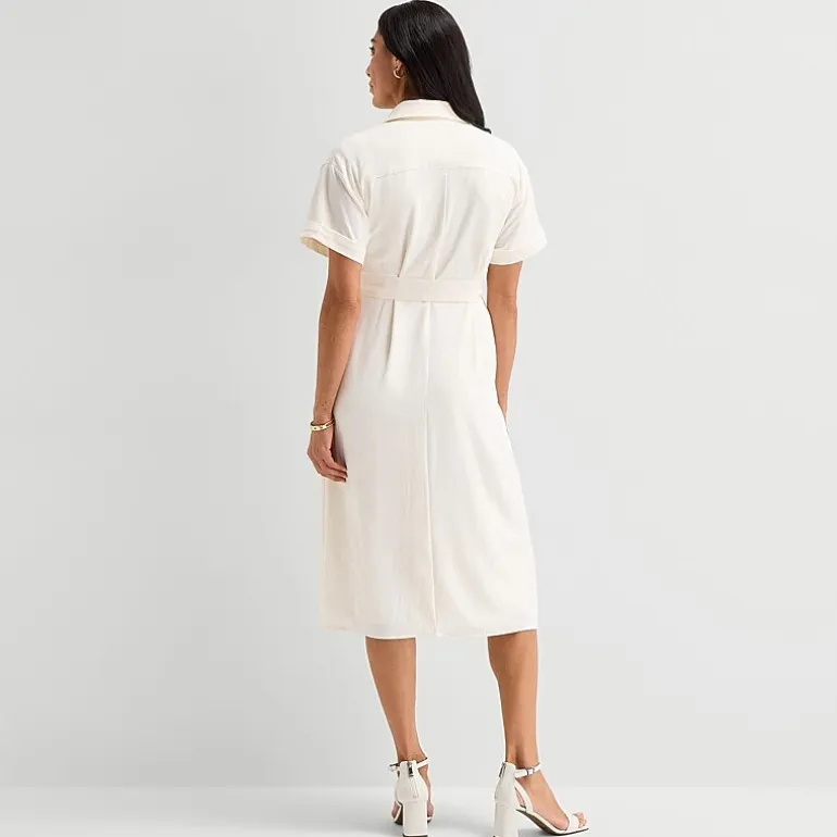 Liz Claiborne Womens Short Sleeve Midi Shirt Dress